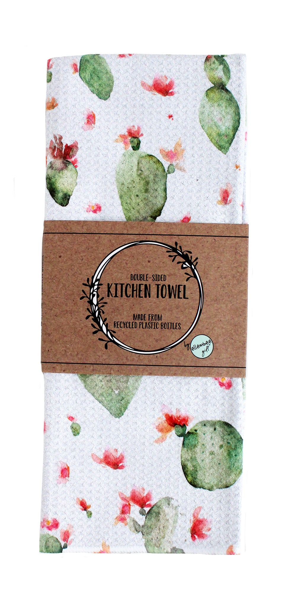 Watercolor cacti green and red | two sided waffle tea towels