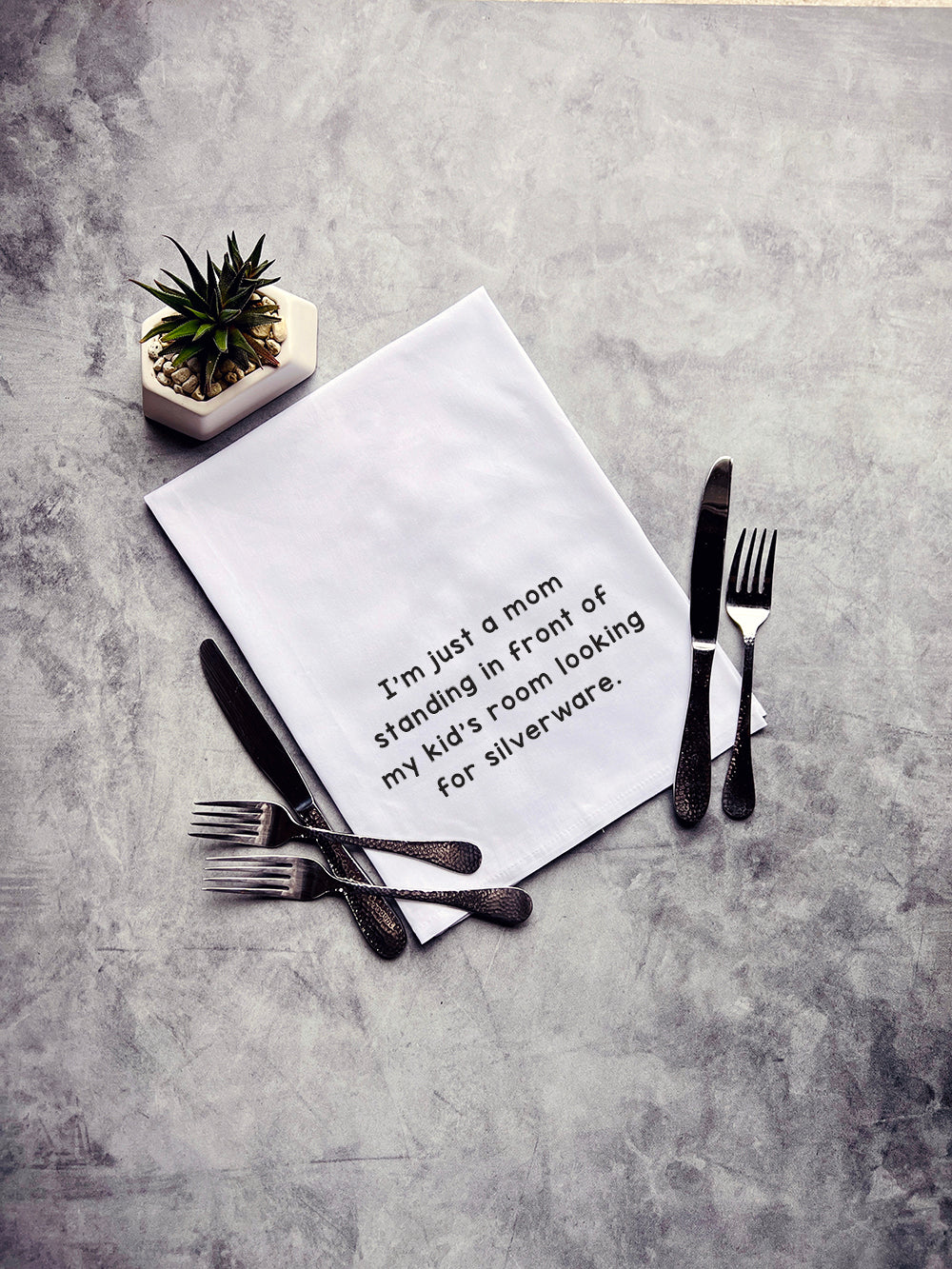 I'm just a mom standing in front of my kid's room looking for silverware - white kitchen tea towel
