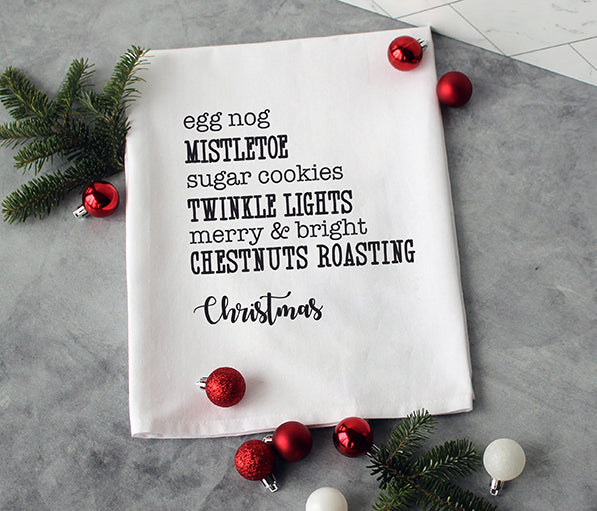 Christmas Egg Nog Mistletoe Favorite Things - White Kitchen Tea Towel