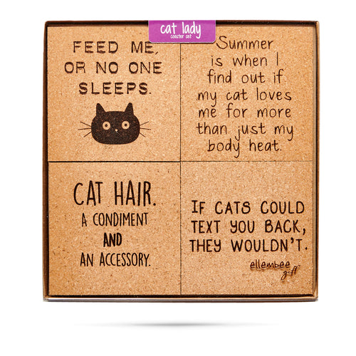 Cat Lady Cork Coaster Set