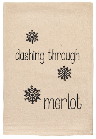 dashing through merlot kitchen tea towel