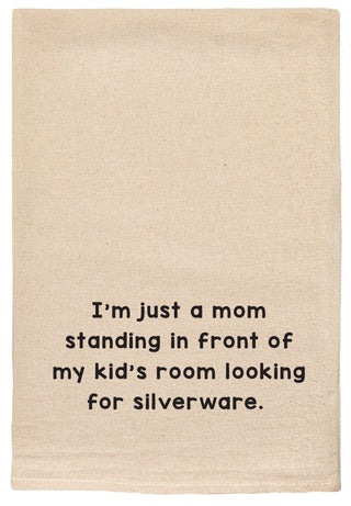 I'm just a mom standing in front of my kid's room looking for silverware - kitchen tea towel