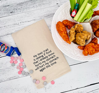My toxic trait is seeing if food that I already know hurts my stomach will hurt my stomach again this time. natural kitchen tea towel
