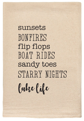 Lake Life Sunsets Bonfires Favorite Things Kitchen Towel