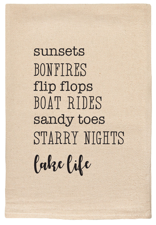 Lake Life Sunsets Bonfires Favorite Things Kitchen Towel