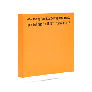 How many fun size candy bars make up a full size? Is it 17? I think it's 17. 100 sheet sticky note pad
