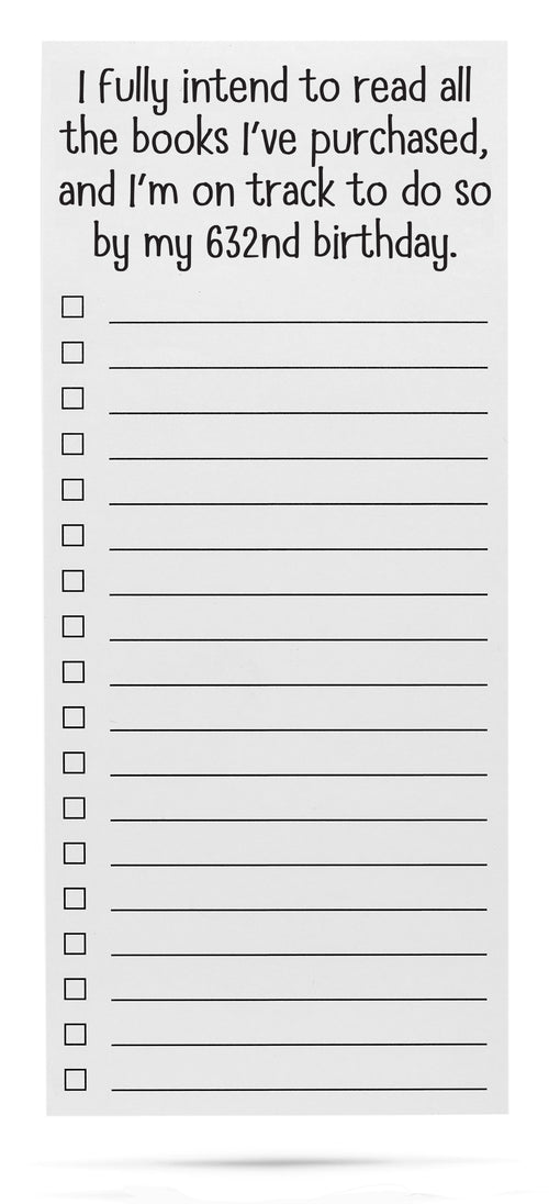 Notebook page with a to-do list and humorous text about reading books.