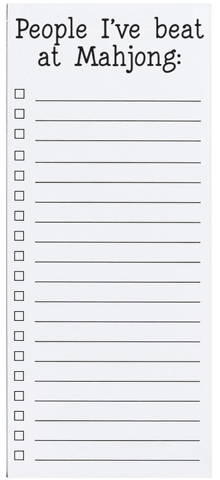 Magnetic list pad titled 'People I've beat at Mahjong:' printed in black ink on a white background.