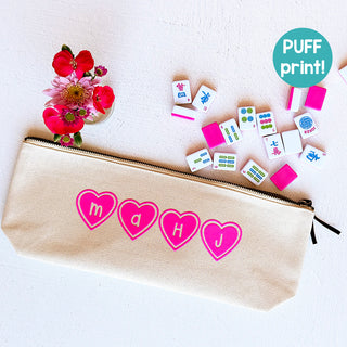 Mahjong Tile Bag | Mahj in Pink Hearts Zip Pouch