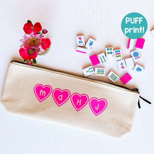 Mahjong Tile Bag | Mahj in Pink Hearts Zip Pouch