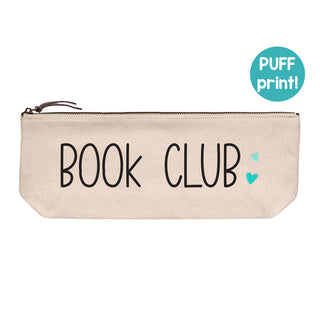 Another view of the "Book Club" canvas zip pouch.