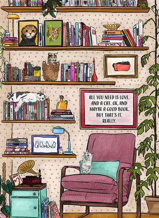 All you need is Love. And a cat. OK, and maybe a good book. But that's it. Really.  |  1000 piece soft touch Jigsaw Puzzle