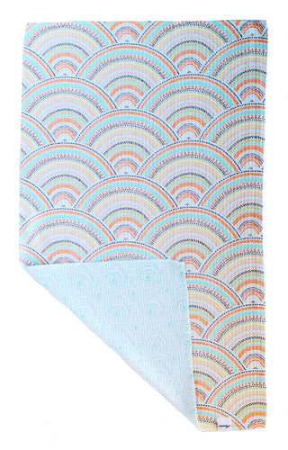 Retro Rainbow Blue and Orange | Double-Sided Waffle Towel