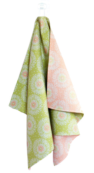 Yellow and Coral Allium | Double-Sided Waffle Towel