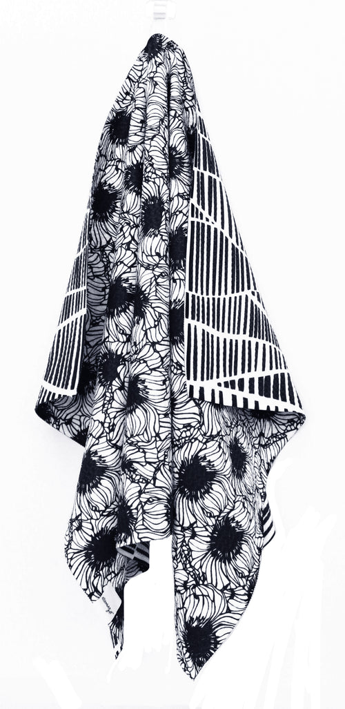 Black and White Anenomes | two sided microfiber tea towels
