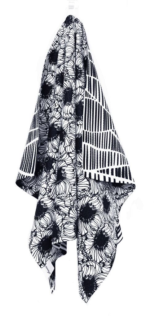 Black and White Anenomes | two sided microfiber tea towels