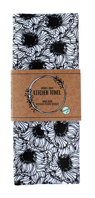 Black and White Anemones | Double-Sided Waffle Towel