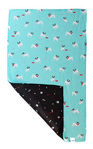 Aqua Pug Dogs | Double-Sided Waffle Towel