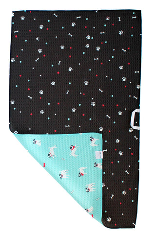 Aqua Pug Dogs | Double-Sided Waffle Towel