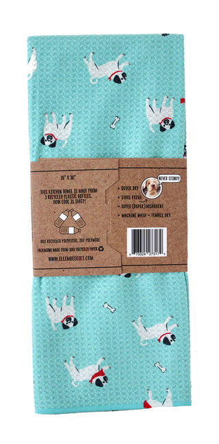 Aqua Pug Dogs | Double-Sided Waffle Towel
