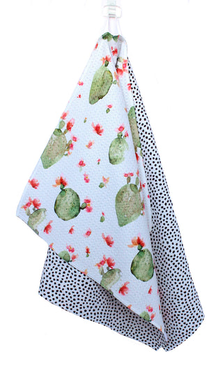 Watercolor Cacti Green and Red | Double-Sided Waffle Towel