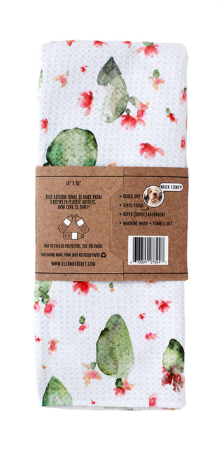 Watercolor Cacti Green and Red | Double-Sided Waffle Towel