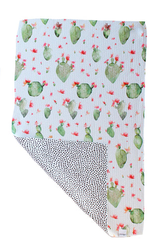 Watercolor Cacti Green and Red | Double-Sided Waffle Towel