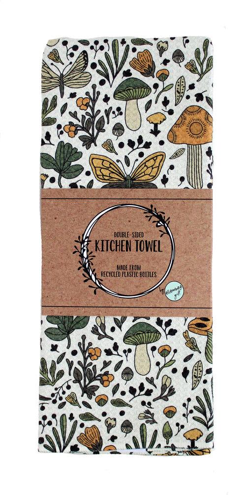 Boho mushrooms and insects | two sided waffle tea towels