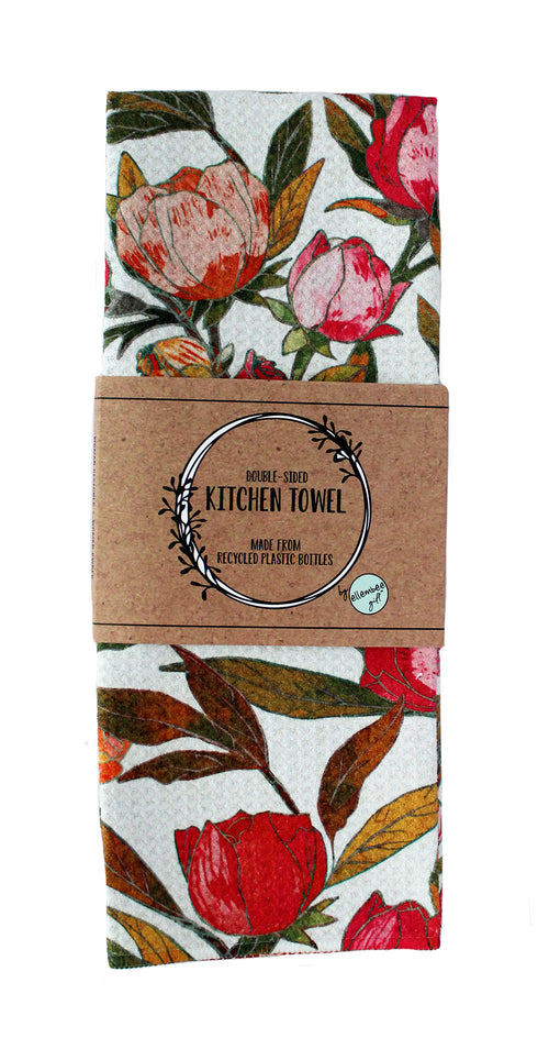 Red roses | modern floral home decor | waffle tea towels
