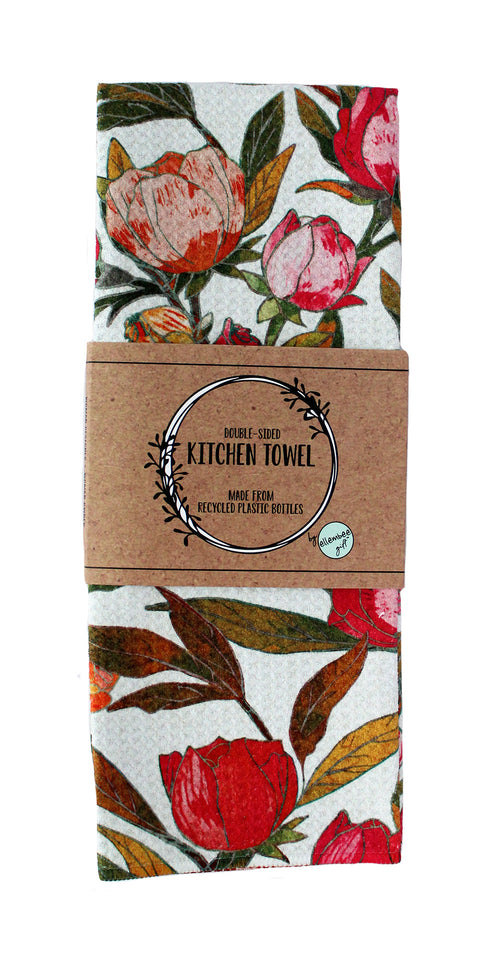Red roses | modern floral home decor | waffle tea towels