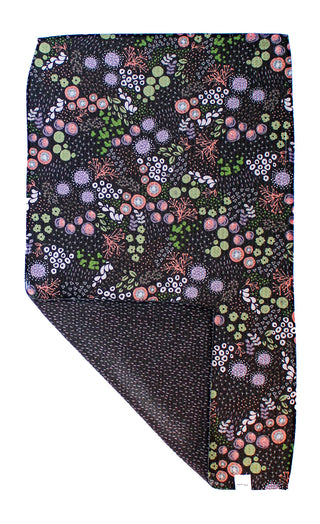 Circle Flowers Black and Coral | Double-Sided Waffle Towel