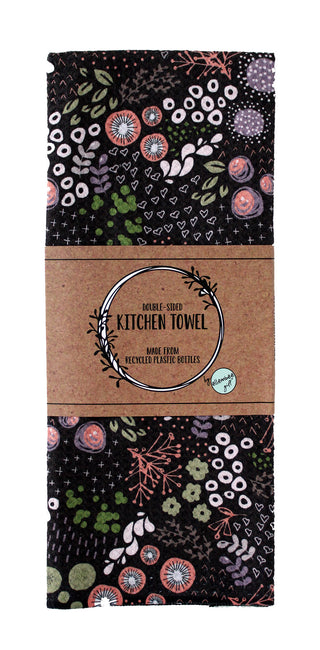Circle Flowers Black and Coral | Double-Sided Waffle Towel