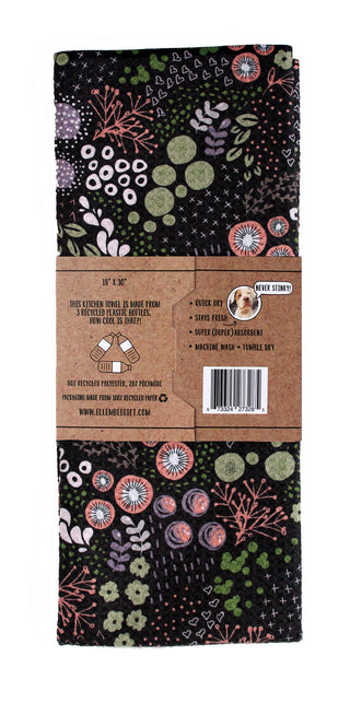 Circle Flowers Black and Coral | Double-Sided Waffle Towel