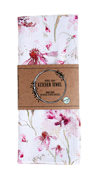 Blush Watercolor Cone Flowers | Double-Sided Waffle Towel