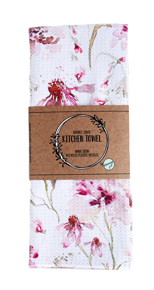 Blush watercolor cone flowers | two sided waffle towels