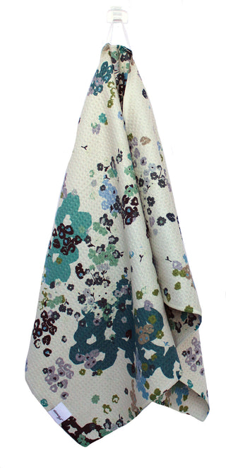 Blue Green Ditsy Flowers | Double-Sided Waffle Towel