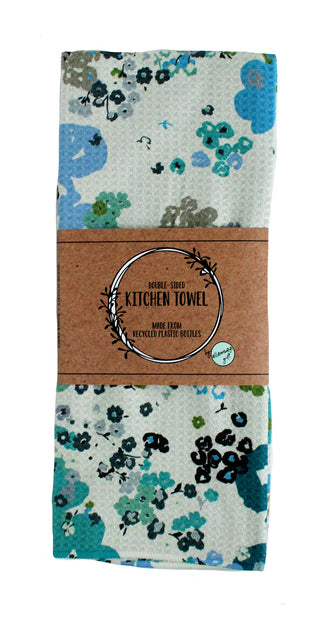 Blue Green Ditsy Flowers | Double-Sided Waffle Towel