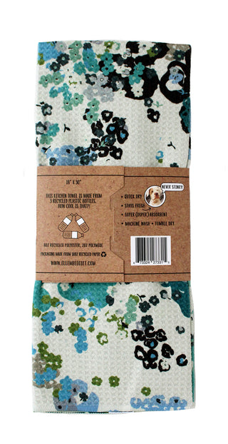 Blue Green Ditsy Flowers | Double-Sided Waffle Towel
