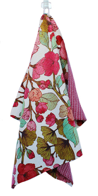 Maroon Blossoms | Double-Sided Waffle Towel
