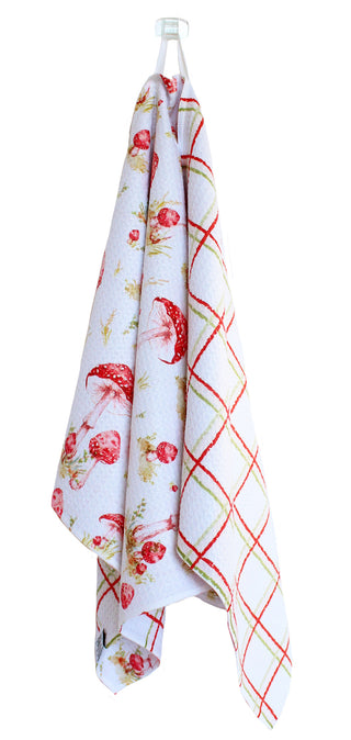 Watercolor Mushrooms Red | Double-Sided Waffle Towel
