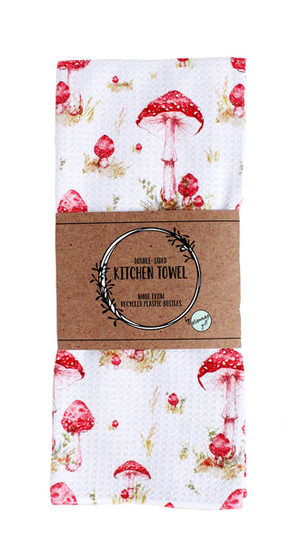 Watercolor Mushrooms Red | Double-Sided Waffle Towel