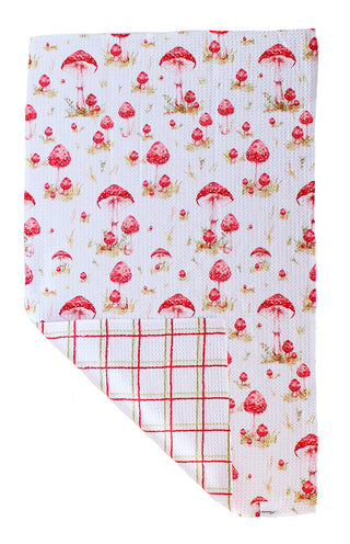 Watercolor Mushrooms Red | Double-Sided Waffle Towel