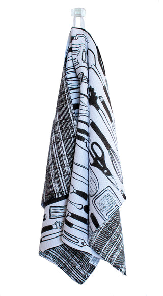 Black and White Kitchen Utensils | Double-Sided Waffle Towel
