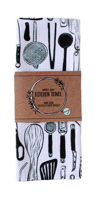 Black and White Kitchen Utensils | Double-Sided Waffle Towel