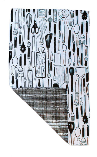 Black and White Kitchen Utensils | Double-Sided Waffle Towel