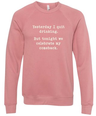 Yesterday I quit drinking. But tonight we celebrate my comeback. | sweatshirt | 6 colors
