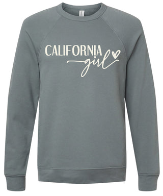 Storm sweatshirt with 'California state girl' text printed in cream ink.