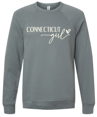 Storm sweatshirt with 'Connecticut girl' text printed in cream ink.
