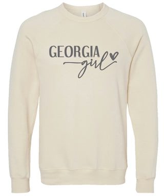 Cream sweatshirt with 'Georgia girl' printed in gray ink.