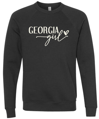 Black sweatshirt with 'Georgia girl' printed in cream ink.